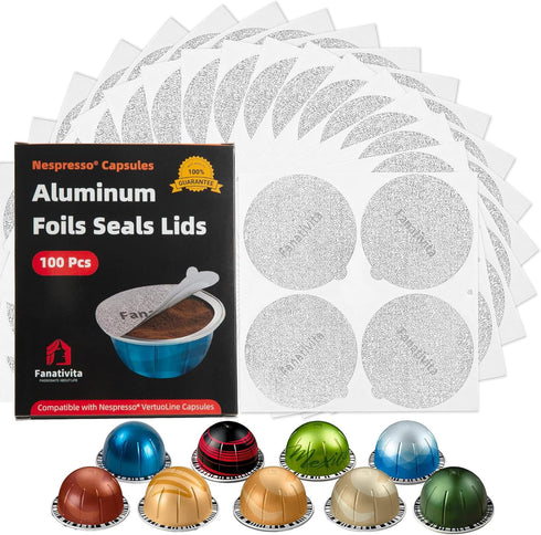 Universal Aluminum Foil Seal Lids for Nespresso Pods Vertuo - 100Pcs Coffee Pods Covers (62mm)