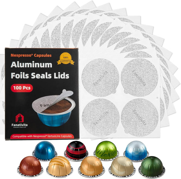 Universal Aluminum Foil Seal Lids for Nespresso Pods Vertuo - 100Pcs Coffee Pods Covers (62mm)