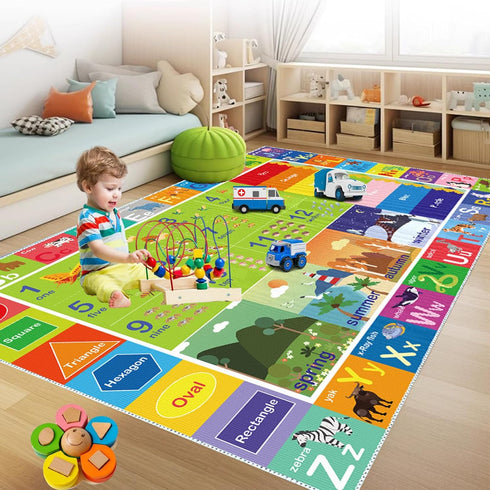 Kids Educational Rug, ABC Alphabet Play Mat, Numbers Shapes Color Seasons Learning Carpet for Playroom Bedroom
