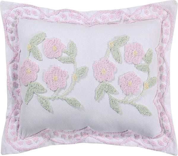 Better Trends Bloomfield Collection, Super Soft Lightweight Floral Design 100% Cotton Tufted Standard Sham, Rose