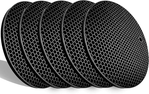 5 Pack Extra Thick Silicone Trivets Heat Resistant Pot Holder and Oven Mitts, Nonslip Insulation Honeycomb Rubber Hot