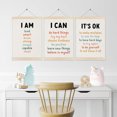 Koesus 12x16 Inch Set 3, Inspirational Classroom Wall Art Poster Hanger Frame of Positive Affirmations for Kids