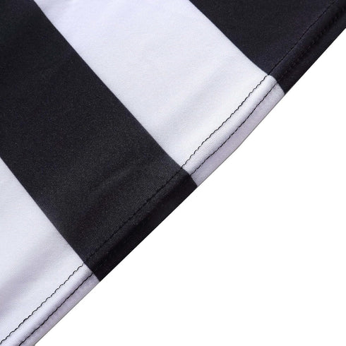 2" 160GSM Efavormart Black & White Striped Spandex Stretch Fitted Folding Chair Cover with Foot Pockets - Premium