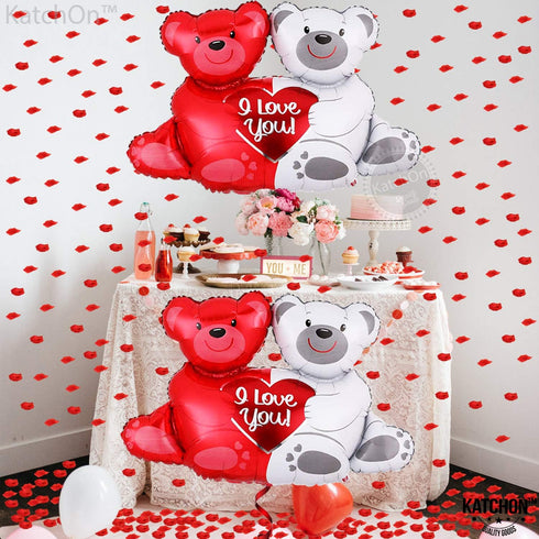 KatchOn Huge 'I Love You' Teddy Bear Balloons, 40x30 Inch Pack of 2, Red, Romantic-Themed for Valentine's Day