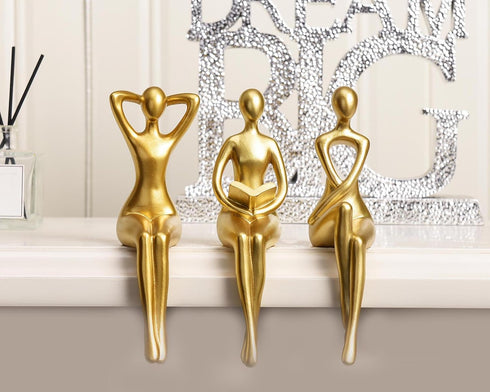 3 Quoowiit Gold Decor Thinker Statue Decor Book Shelf Decor, Abstract Statue Ornament Office Decor Modern Home Decor