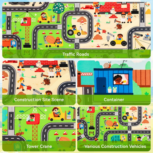 Mfmiudole 59"39.4" Kids Rug Play Mat for Toy Cars, Construction Site Road Traffic for Playroom Kids City Engineering