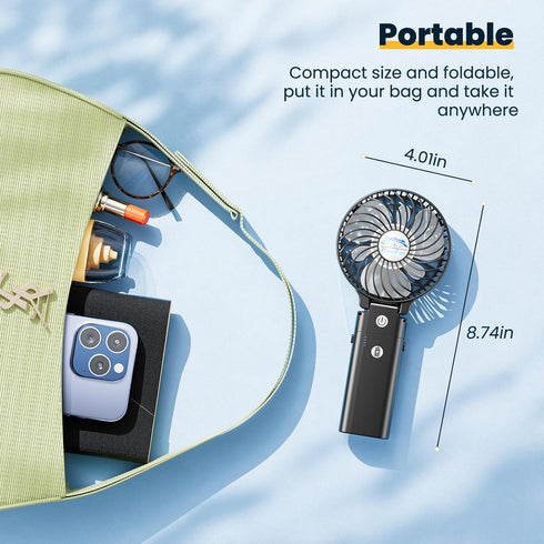 HandFan 5200mAh Portable Handheld Fan, USB Rechargeable, 180° Foldable Design for Travel and Outdoors