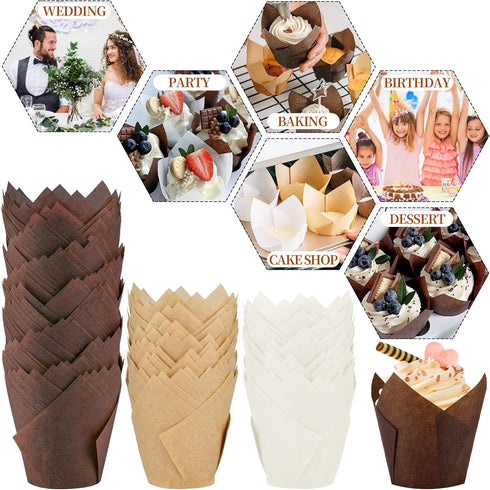 200PCS Tulip Cupcake Liners, Parchment Baking Cups for Muffin Wrappers, Perfect for Parties and Catering (3 Colors).