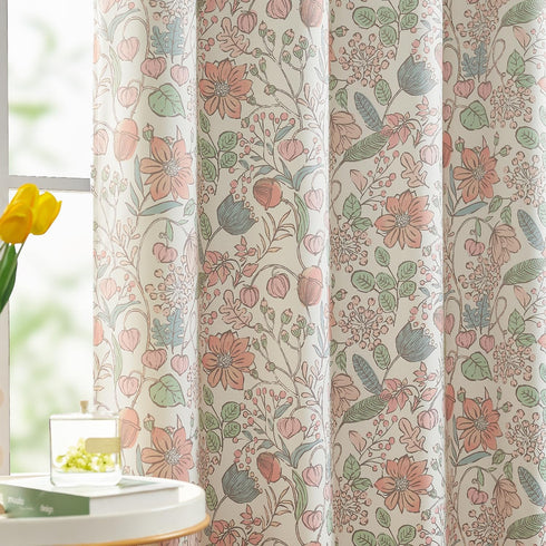 jinchan Nursery Curtains 95% Blackout Pink 84 Inch Long Floral Curtains for