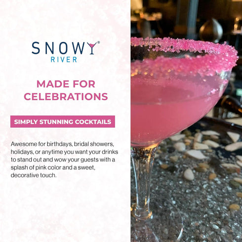 Rimmer Rimming 4oz Snowy River Pink, Cocktail & Margarita Sugar - Vibrant Color Glass Sugar with Medium Crystal Texture