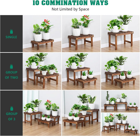 3 Tiered Small Plant Stands Shelf Indoor Outdoor,Wood Flower Pot Stand Holders Rack,Freestanding Corner Ladder Shelves