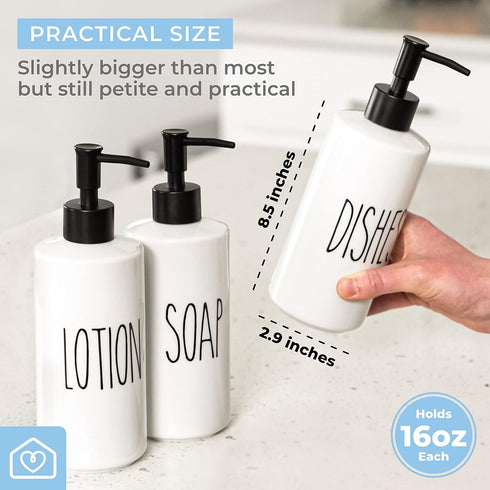 16oz Heartland Home Porcelain Empty Liquid Dispenser Bottle for Hands. Hand Soap Dispenser for Bathroom, Hand Lotion