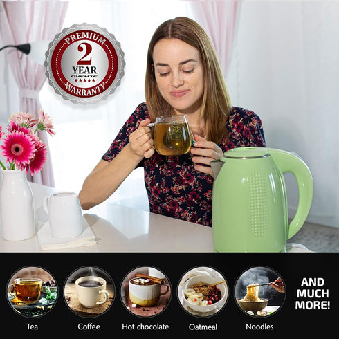 OVENTE Portable Electric Kettle, 1.7 Liter Stainless Steel Instant Hot Water Boiler Heater, 1100W Fast Boiling with