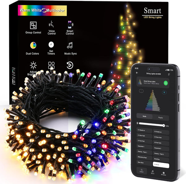 BrizLabs Color Changing Smart Christmas Lights, 98ft 300 LED Warm White &