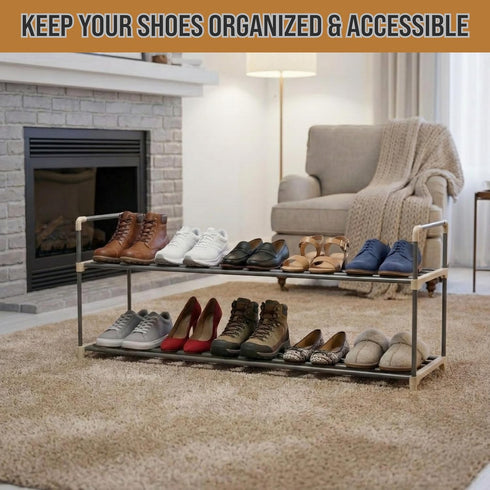 2-Tier Closet, 10 Shoe Rack - Shoe Organizer for Bathroom, Entryway - Shelf Holds Pairs Sneakers, Heels, Boots by