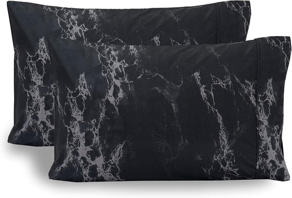 Elegant Comfort Luxury Ultra-Soft 2-Piece Pillowcase Set, 1500 Premium Microfiber, Standard/Queen, Black Marble