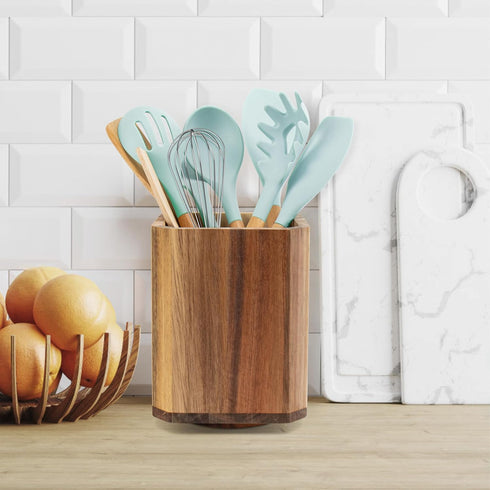RedCall Acacia Wood Utensil Holder, 360° Rotating Large Cooking Organizer, Spoon Spatula Holder for Kitchen Counter