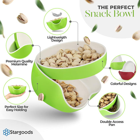 Stargoods Pistachio Bowl, Snack Serving Dish, Double Peanut Bowl with Nut Seeds Shell Candy Storage, Green