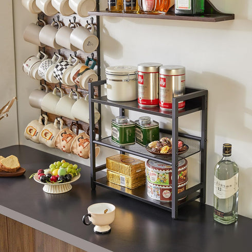 IBUYKE 3-Tier Spice Rack Industrial Counter Shelf, Desktop Storage Organizer Standing Seasoning Rack for Kitchen,