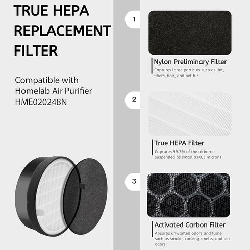 Nispira True HEPA H13 Air Filter Replacement for hOmeLabs Compact Air Purifier HME020248N, 2 Units