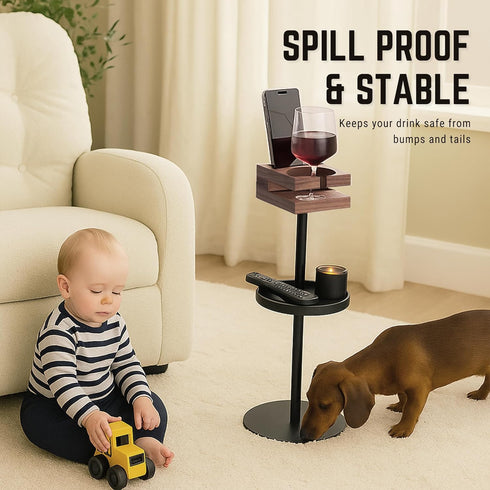 Drink Table for Small Spaces - Slim Pedestal Side Table with Real Wood Top & Stable Base for Coffee & Cocktails - Ideal