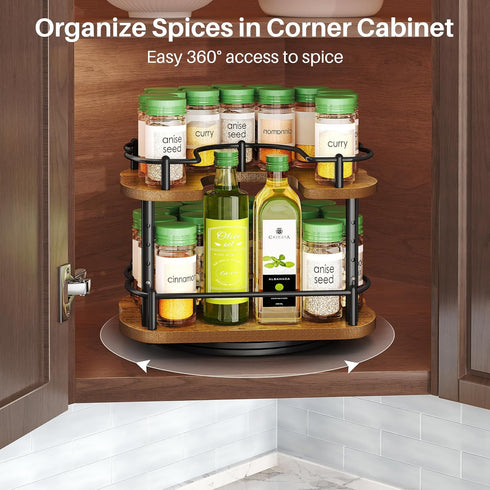 11 inches, 10.5 inches Spice Rack Organization for Cabinet - Height Adjustable Rotating Lazy Susan Organizer, Spice