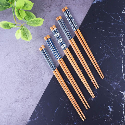 Antner 10 Pairs Reusable Natural Bamboo Chopsticks, Japanese Style, Dishwasher Safe, 8.8 Inch/22.5cm