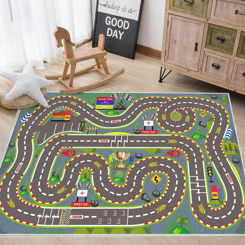 Kids Rug, Race Track Playmat Rugs 4731 in Kids Carpet with Rubber
