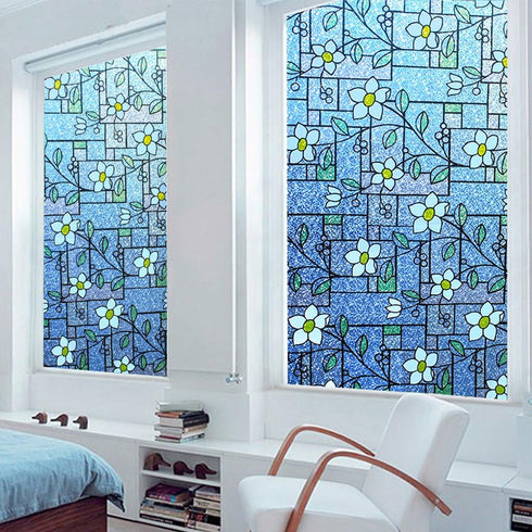 DUOFIRE Stained Glass Window Film Color Flower Pattern Privacy Window Film Decorative Glass Film No Glue Anti-UV Window Sticker Non Adhesive for Bedroom Living Room 17.7in. x 78.7in. DP003-1 by DUOFIRE
