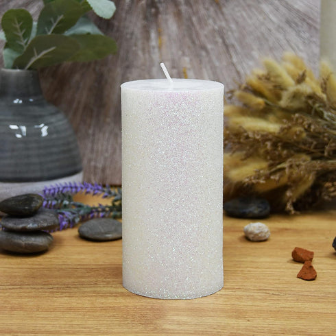 Zest Candle Pillar Candle - 3 by 6-Inch, Metallic White Glitter