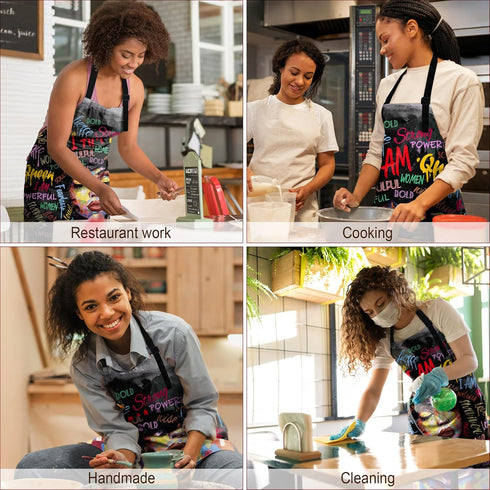 African Art Apron for Women with Pockets, Adjustable Waterproof Oil Proof Kitchen Apron Black Girl 33x28in
