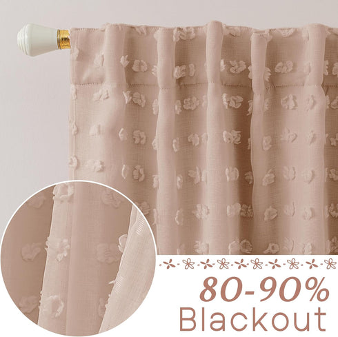 2 84 Inches Neutral Peach Blush Pink Curtains for Baby Nursery Girl,Blackout Tufted Floral Embroidered Sheer Boho Nude