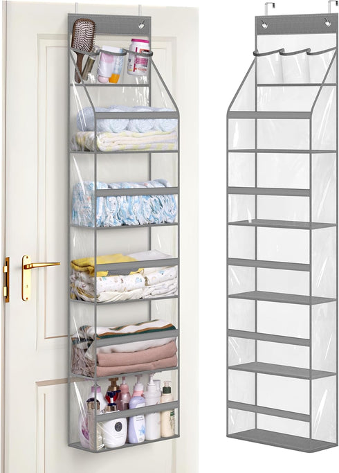 MISSLO Full Clear PVC Over the Door Organizer, Hanging Closet Storage with 5 Large Pockets for Bathroom & Bedroom