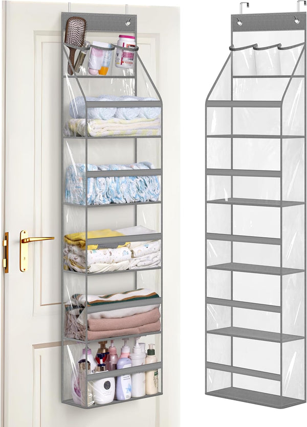 MISSLO Full Clear PVC Over the Door Organizer, Hanging Closet Storage with 5 Large Pockets for Bathroom & Bedroom