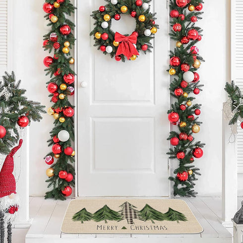 ONWAY Christmas Trees Door Mat, Seasonal Winter Happy Holiday Doormat, Low-Profile Kitchen Rug for Home Decor