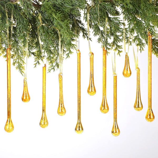 Yalikop 12 Pcs Mercury Glass Teardrop Christmas Ornaments Icicle Raindrop Christmas Tree