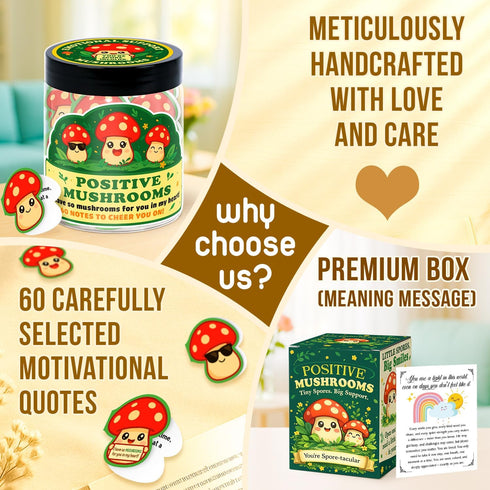60 Mushroom Gifts for Women - Positive Mushroom Cards Jar, Daily Affirmation Cards For Womens, Girls - Emotional