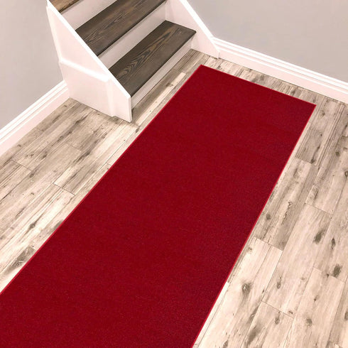 Kapaqua Red Solid Colored Runner Rug - Non Slip Rubber Grip Bottom, Pet Friendly Kitchen Hallway Carpet Runner 2x5