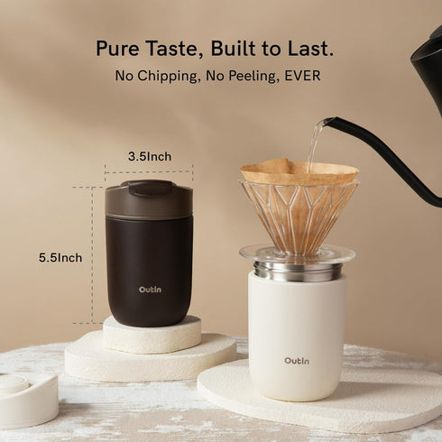 12 oz OutIn Travel Tumbler, Outdoor Insulated Coffee Tumbler with Leak-Proof Flip Lid, Stainless Steel Mug for Hot