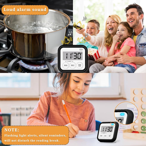 Kitchen Timers for Cooking, Magnetic Digital Timers 2 Pack for Classroom, Kids, Teachers, Black