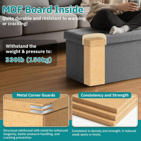 Snuvid 30-INCH Storage Ottoman Bench, Footrest with Storage, End of Bed Bench Coffee Table for Living Room, Bedroom