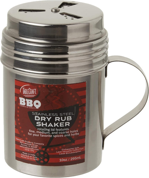 Tablecraft 10 oz Silver Stainless Steel Dry Rub Shaker with Handle