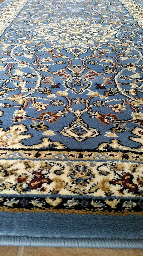 Traditional Runner Area Rug, Blue 330.000 Point Design, 31 Inch x 7 Feet 2 Inch