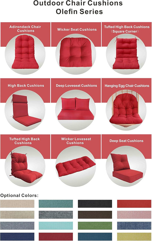 Set Bright Red High Back Chair Cushions - BOSSIMA Replacement for Indoor & Outdoor