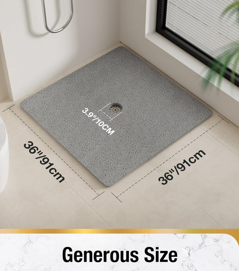 36 36 Inch HITSLAM Square Shower Mat, x Non Slip Bath Mat for Tub, Soft PVC Loofah Bathtub Mats with Drain Holes, Quick