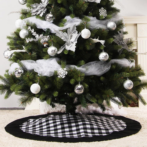 Black and White Buffalo Plaid Check Christmas Tree Skirt - 48 inches Double Layers Holiday Ornaments