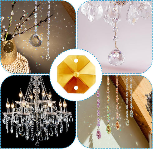 K9 2 100 Pack 14mm PATIKIL Crystal Octagon Beads Holes Pendants, Chandelier Prisms Parts Ornaments Hanging Beads