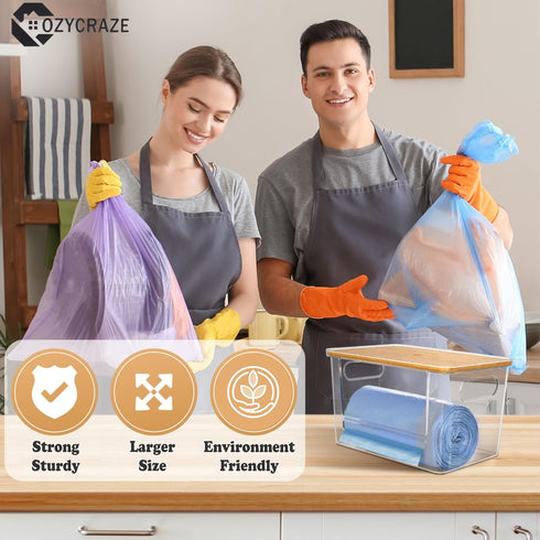 2 Pack 13-33 Stackable Trash Bag Dispenser with Wooden Top for Large & Extra-Large Rolls Garbage Bag Holder for Gallon