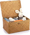 Hipiwe Handwoven Seagrass Wicker Shelf Baskets Bin with Lid, X-Large Rectangular Storage Bins for Home Organizer
