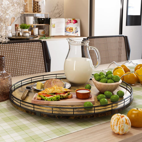 Farmhouse 18" Lazy Susan Turntable Organizer for Dining Table, Large Round Wooden Centerpieces, Storage Condiments,